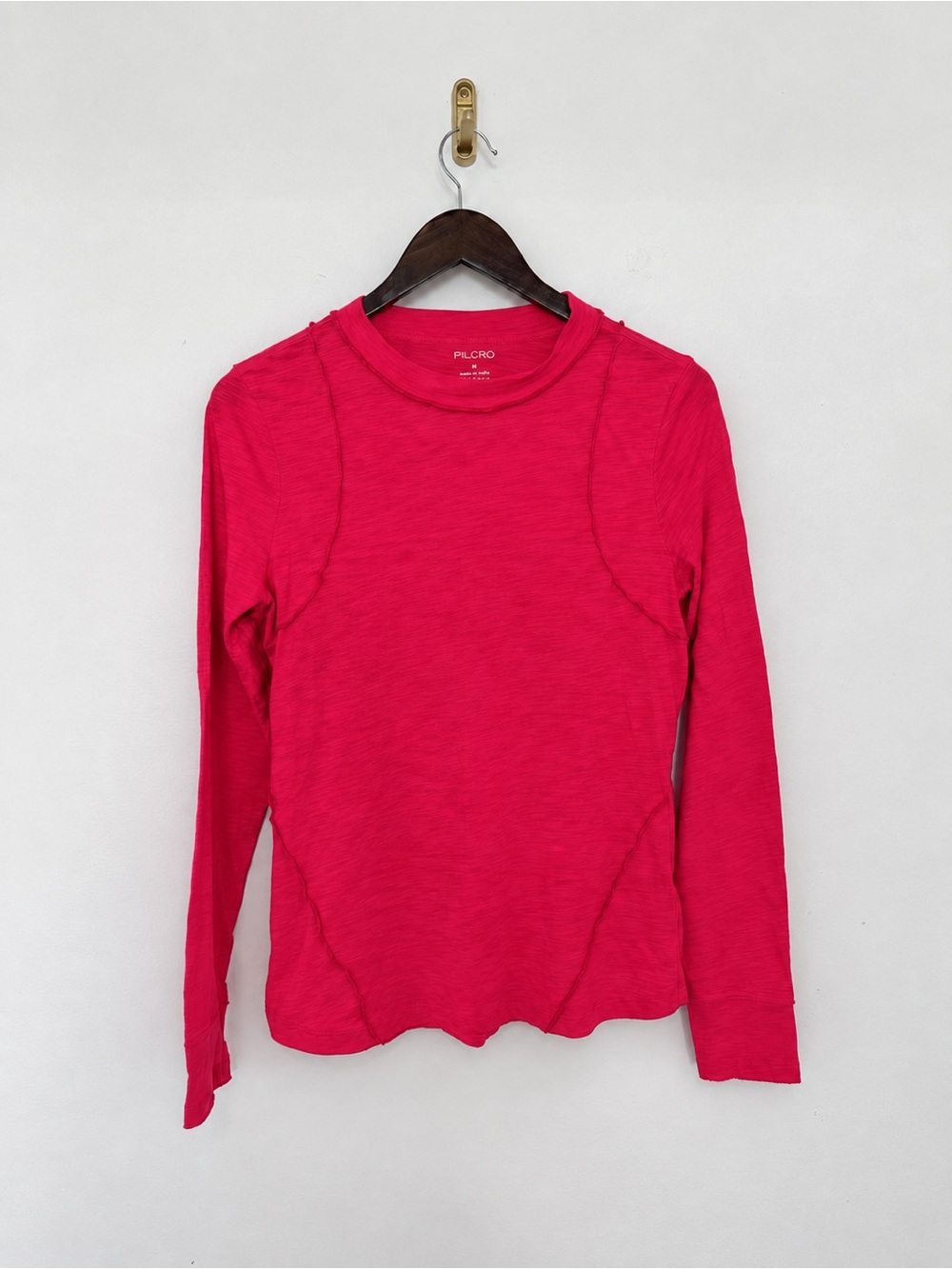Pilcro Anthropologie Hot Pink Corset Seam Long Sleeve Top M